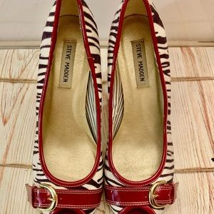 Steve Madden Zebra stripe and red accent heels!
